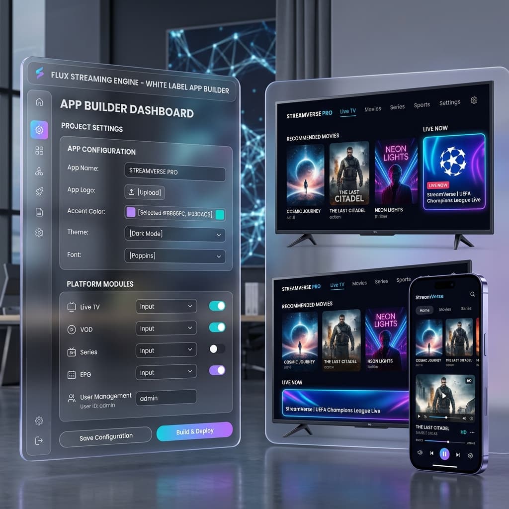 White-Label IPTV and OTT App Builder Mockup